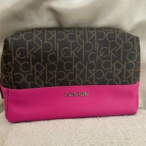 Calvin Klein Cosmetic Makeup Bag Pink Fuchsia and Brown